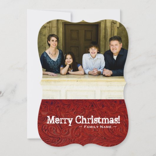 2枚のフォトフロントバックレッドレザールックホリデーカード シーズンカード (正面)