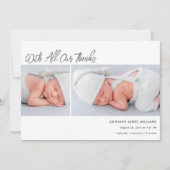 2枚のフォトベビー誕生の統計情報ありがとう 案内状 (正面)