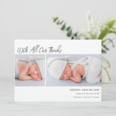 2枚のフォトベビー誕生の統計情報ありがとう 案内状 (スタンド正面)
