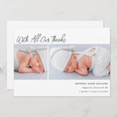 2枚のフォトベビー誕生の統計情報ありがとう 案内状 (正面/裏面)