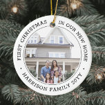 2枚のフォト初めてのクリスマス新しいホームブラックとホワイト セラミックオーナメント<br><div class="desc">新し祝い場所の喜びは、2つの写真「新しい家の中の初めてのクリスマスカスタム」白黒の丸いセラミックオーナメント。このテンプレート上のすべての文字と写真シンプルは、パーソナライズする違うためにフロントとバックで同じまたは可能である。(IMAGE & 文字デザイン TIPS: 1)文言の位置を調整するには、最初または最後に宇宙を追加する。2)写真を正確に中央に配置するには、Zazzleのウェブサイトにアップロードする前に正方形の形にトリミングする。 白黒デザインはスタイリッシュ、モダンタイポグラフィ名と年をミニマルに、お好みの2枚の画像を備えている。このユニーク家宝はクリスマスの家エレガント飾りにtouchを付け加えたり、思いやりある引っ越し祝いパーティー不動産仲介業者ギフトアイディアを作る。休日は新しい家のような場所はない！</div>