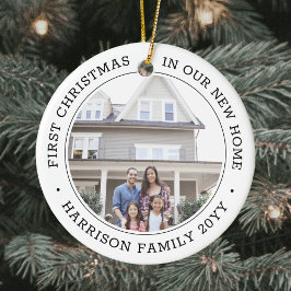 2枚のフォト初めてのクリスマス新しいホームブラックとホワイト セラミックオーナメント