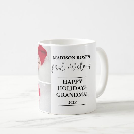 2枚のフォト初めてのクリスマス祖母マグカップ コーヒーマグカップ (正面右)