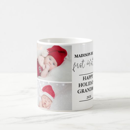 2枚のフォト初めてのクリスマス祖母マグカップ コーヒーマグカップ (中央)