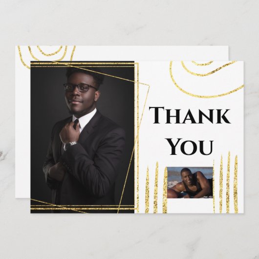 2枚のフォト金ゴールド抽象芸術図形をありがとうモダンございます サンキューカード (正面/裏面)