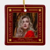 2枚のフォトDk赤 | 2023年金ゴールドクラス卒業 セラミックオーナメント (正面)