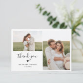 2枚のミニマル写真をハートでスクリプ結婚ト サンキューカード (スタンド正面)
