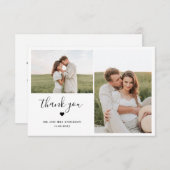 2枚のミニマル写真をハートでスクリプ結婚ト サンキューカード (正面/裏面)