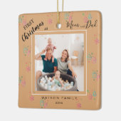 2枚のモダンフォトコラージュ初めてのクリスマスCe セラミックオーナメント (左)