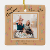 2枚のモダンフォトコラージュ初めてのクリスマスCe セラミックオーナメント (正面)