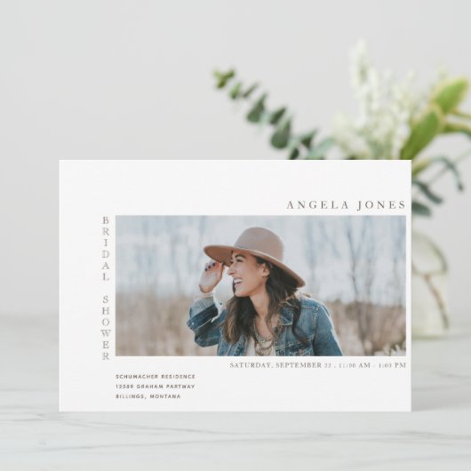 2枚のモダンフォトブライダルホワイト招待状 招待状 (スタンド正面)