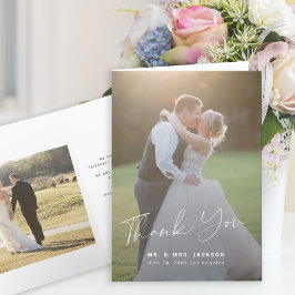 2枚のモダン写真の結婚サンキューカードをスクリプト サンキューカード