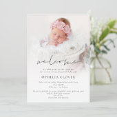 2枚のモダン写真を重ねて歓迎誕生 案内状 (スタンド正面)