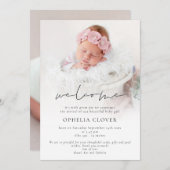 2枚のモダン写真を重ねて歓迎誕生 案内状 (正面/裏面)