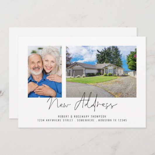 2枚のモダン写真スクリプトの新しいアドレス 案内状 (正面/裏面)