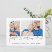 2枚のモダン写真スクリプト初めてのクリスマス退職した シーズンカード (スタンド正面)