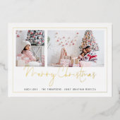 2枚のモダン写真スクリプトMerry Christmas 箔シーズンカード (正面)