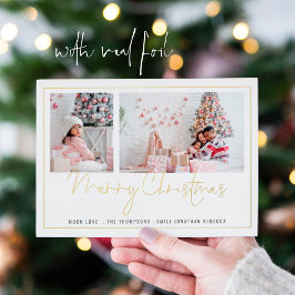 2枚のモダン写真スクリプトMerry Christmas 箔シーズンカード