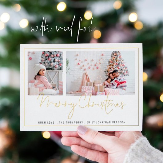2枚のモダン写真スクリプトMerry Christmas 箔シーズンカード