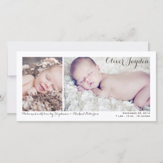 2枚のモダン写真ベビー誕生のお知らせ 案内状 (正面)
