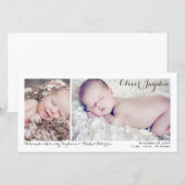2枚のモダン写真ベビー誕生のお知らせ 案内状 (正面/裏面)