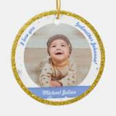 2枚のモダン写真男の赤ちゃん第1回クリスマスゴッドマザー セラミックオーナメント (正面)