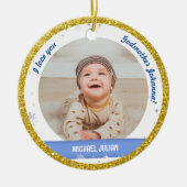 2枚のモダン写真男の赤ちゃん第1回クリスマスゴッドマザー セラミックオーナメント (正面)