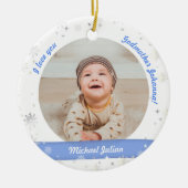 2枚のモダン写真男の赤ちゃん第1回クリスマスゴッドマザー セラミックオーナメント (正面)