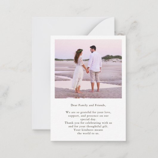 2枚のモダン写真結婚の予算ミニありがとう ノートカード (裏面)