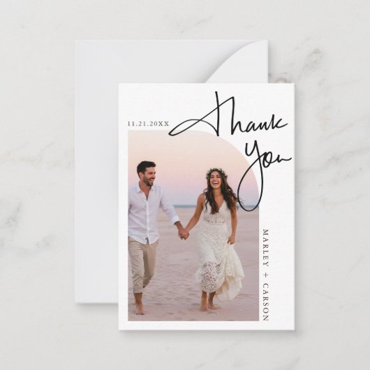 2枚のモダン写真結婚の予算ミニありがとう ノートカード (正面)