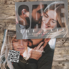 2枚のモダン写真QRコード日付オーバーレイの保存 案内ポストカード