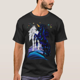 2枚のユニコーンおよび波のワイシャツ Tシャツ