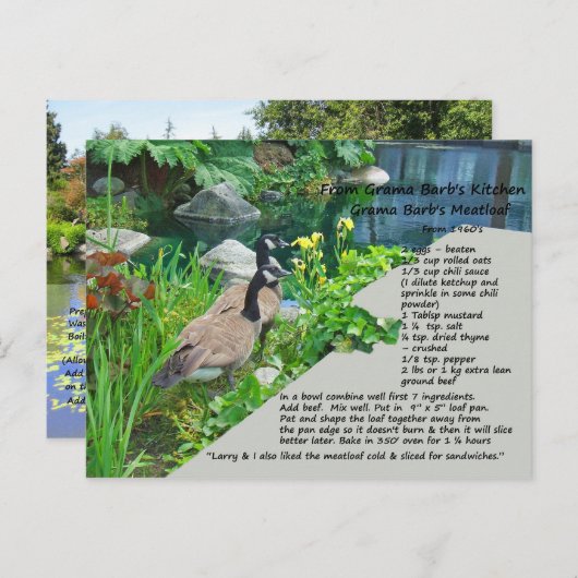 2枚のレシピはがき ポストカード (正面/裏面)