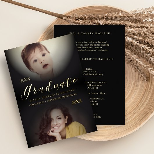 2枚の写モダン真を卒業 箔招待状