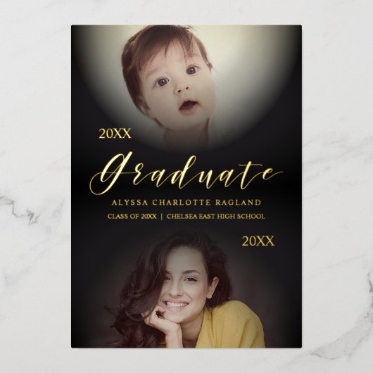 2枚の写モダン真を卒業 箔招待状 (正面)