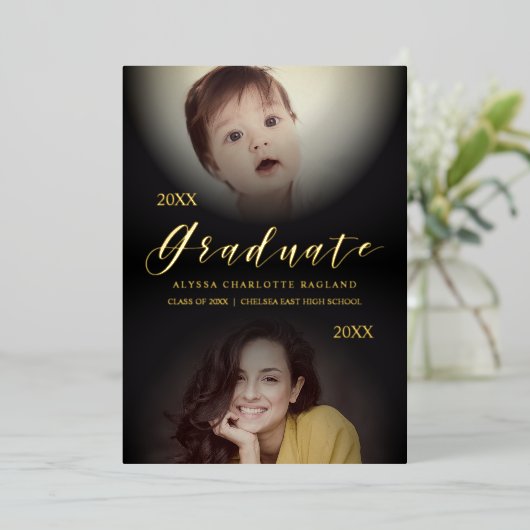 2枚の写モダン真を卒業 箔招待状 (立ち正面)