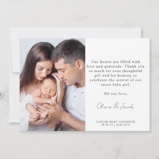 2枚の写真ありがとうベビー発表 案内状 (裏面)