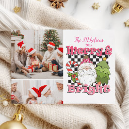 2枚の写真が入る市松模様のMerry & Brightクリスマス シーズンカード