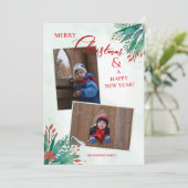 2枚の写真が入る水彩クリスマスカード - コーナーに花のデザイン シーズンカード (スタンド正面)