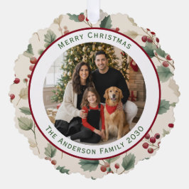 2枚の写真が入れられるクリスマスオーナメント 赤いヒイラギの実 オーナメントカード