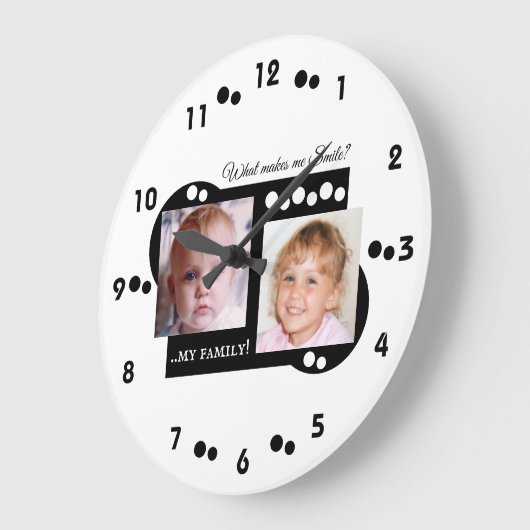 2枚の写真が家族の白 ラージ壁時計 (傾斜)