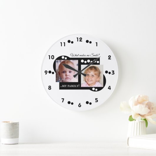 2枚の写真が家族の白 ラージ壁時計 (ホーム)