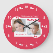 2枚の写真が家族の赤 ラージ壁時計 (正面)