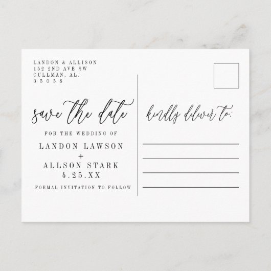 2枚の写真が日付カードを保存 インビテーションポストカード (裏面)