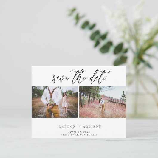 2枚の写真が日付カードを保存 インビテーションポストカード (スタンド正面)