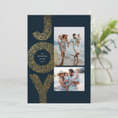 2枚の写真が楽しめるクリスマスカード　偽金フレーム　ネイビー シーズンカード (スタンド正面)