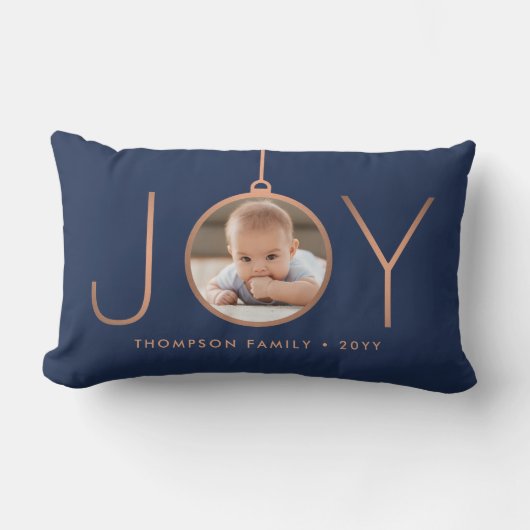 2枚の写真が楽しめる ネイビーブルー カッパー シック モダン クリスマス ランバークッション (正面)