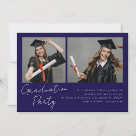 2枚の写真が特徴のモダンなデザインの卒業パーティー招待状 招待状