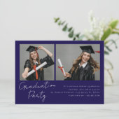 2枚の写真が特徴のモダンなデザインの卒業パーティー招待状 招待状 (スタンド正面)