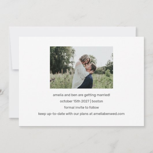 2枚の写真が目立つシンプルな結婚式 セーブザデート (裏面)